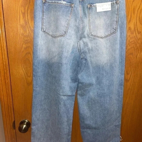 Women’s RISEN DENIM JEANS CROSS OVER DETAIL HIGH RISE WIDE STRAIGHT LEG 13/31W - Picture 10 of 14